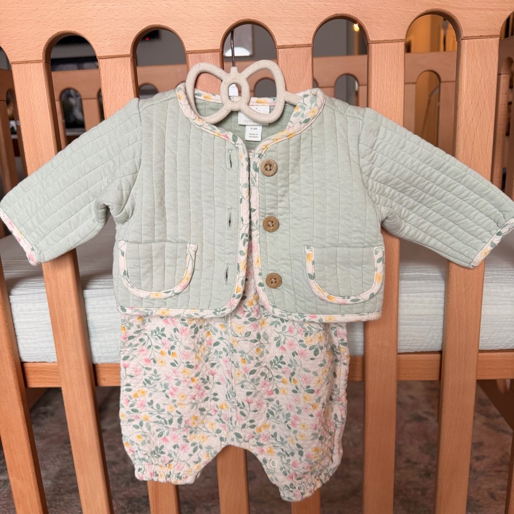Cloud Island Quilted Jacket and Floral Romper Set